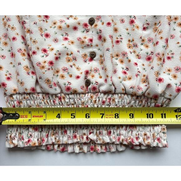 Monteau XL Floral Crop Top Puff Sleeve Smocked Waist Blouse Y2K Cottagecore - Picture 8 of 8